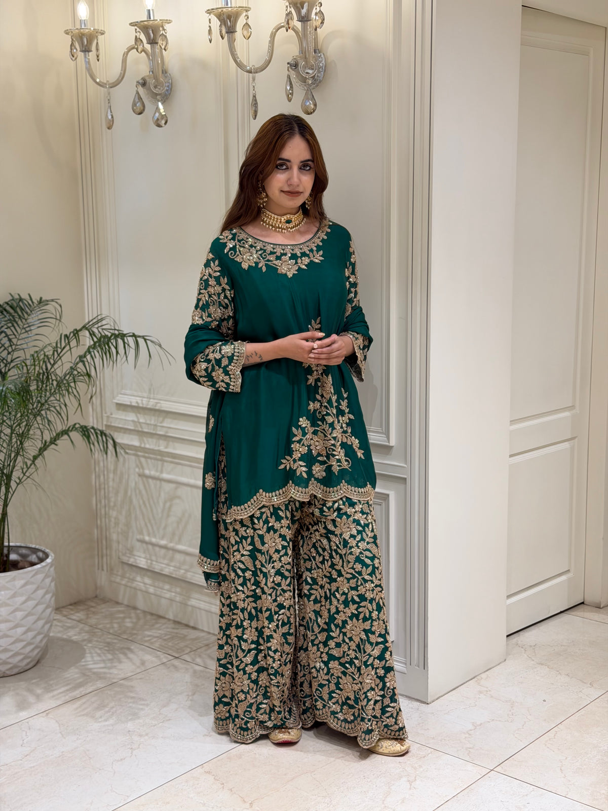 Hand-Embellished Chinnon Sharara Set