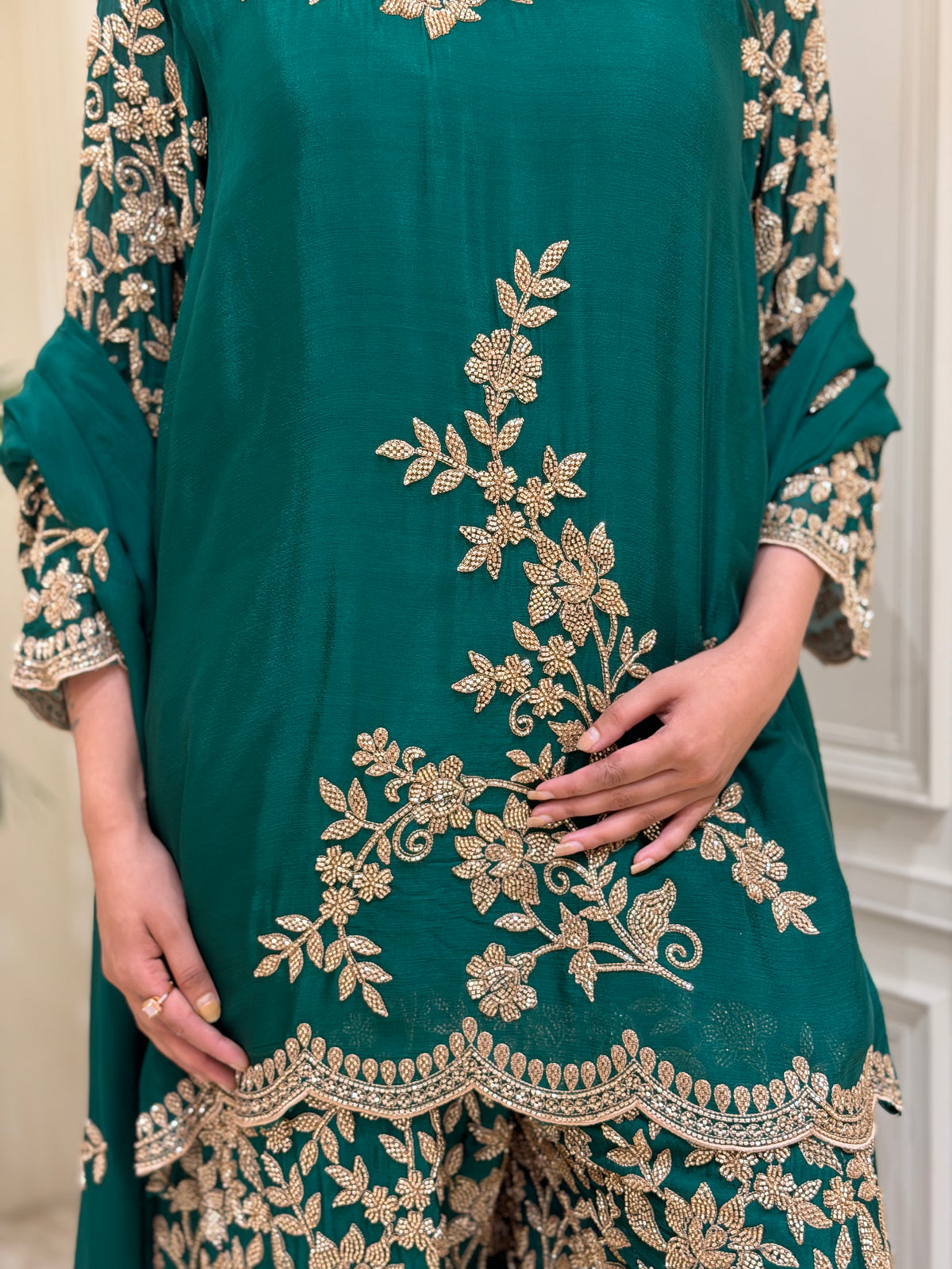 Hand-Embellished Chinnon Sharara Set