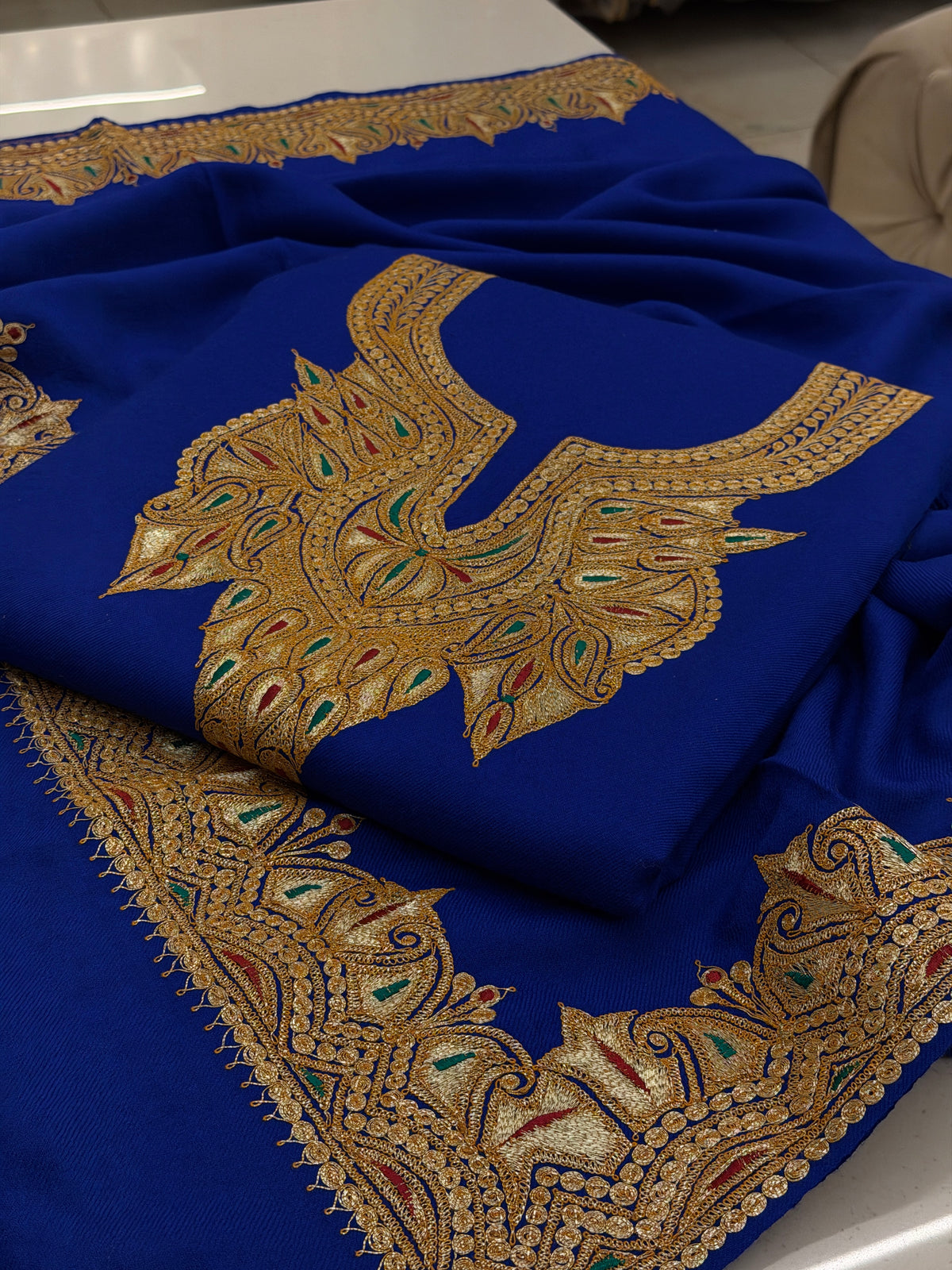 Pure Wool Tilla Embroidered Suit with Shawl