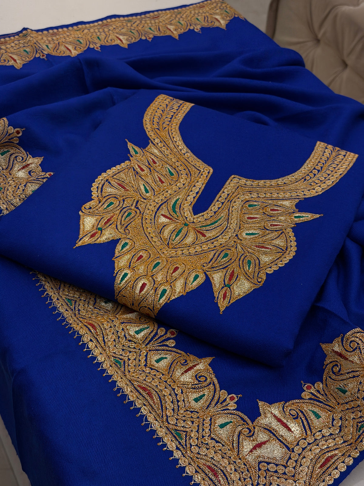 Pure Wool Tilla Embroidered Suit with Shawl