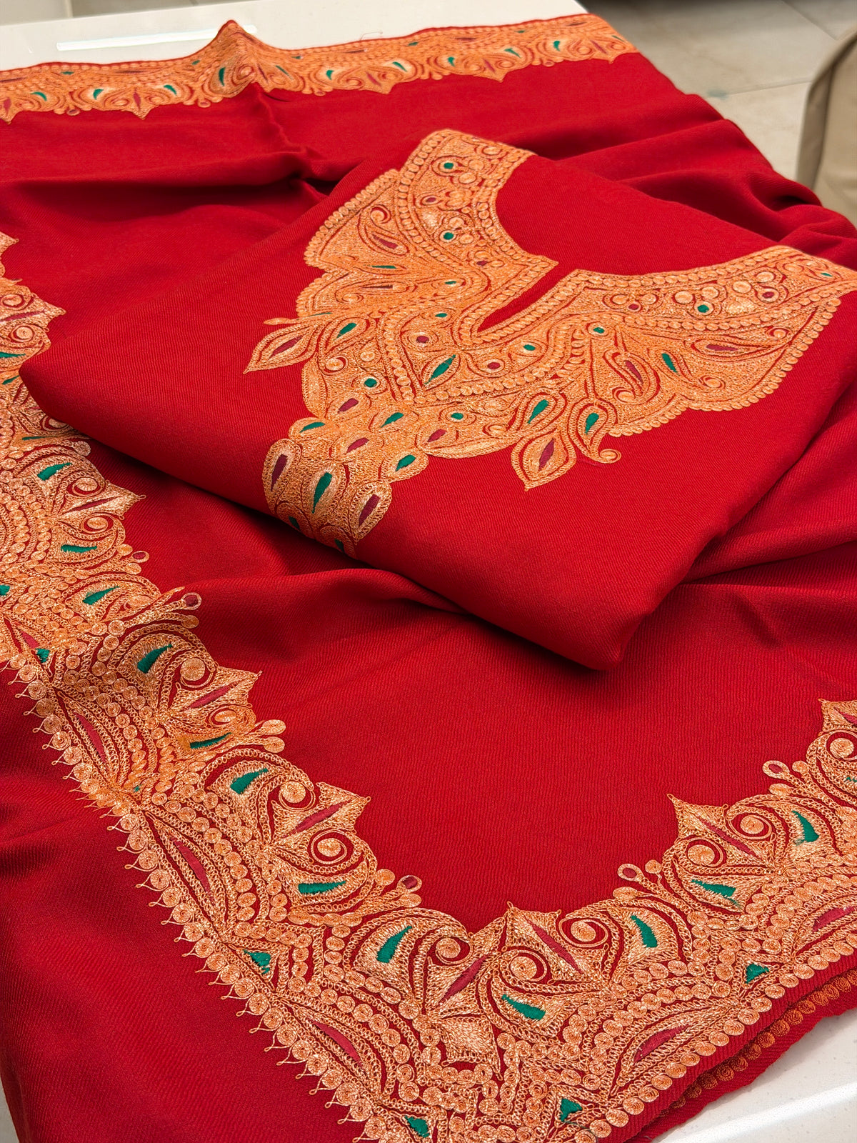 Pure Wool Tilla Embroidered Suit with Shawl