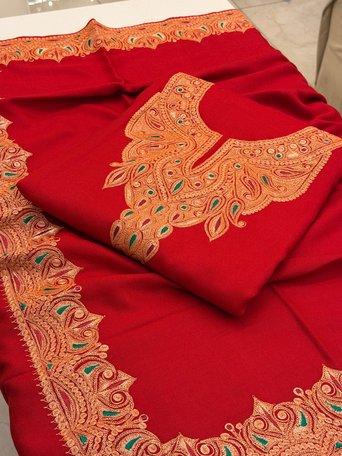 Pure Wool Tilla Embroidered Suit with Shawl