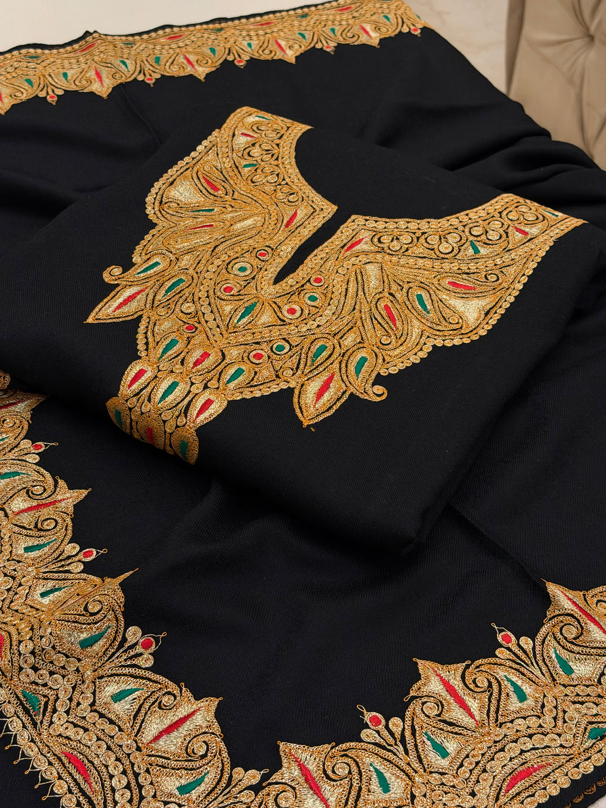 Pure Wool Tilla Embroidered Suit with Shawl