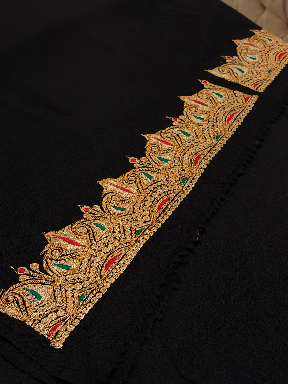 Pure Wool Tilla Embroidered Suit with Shawl