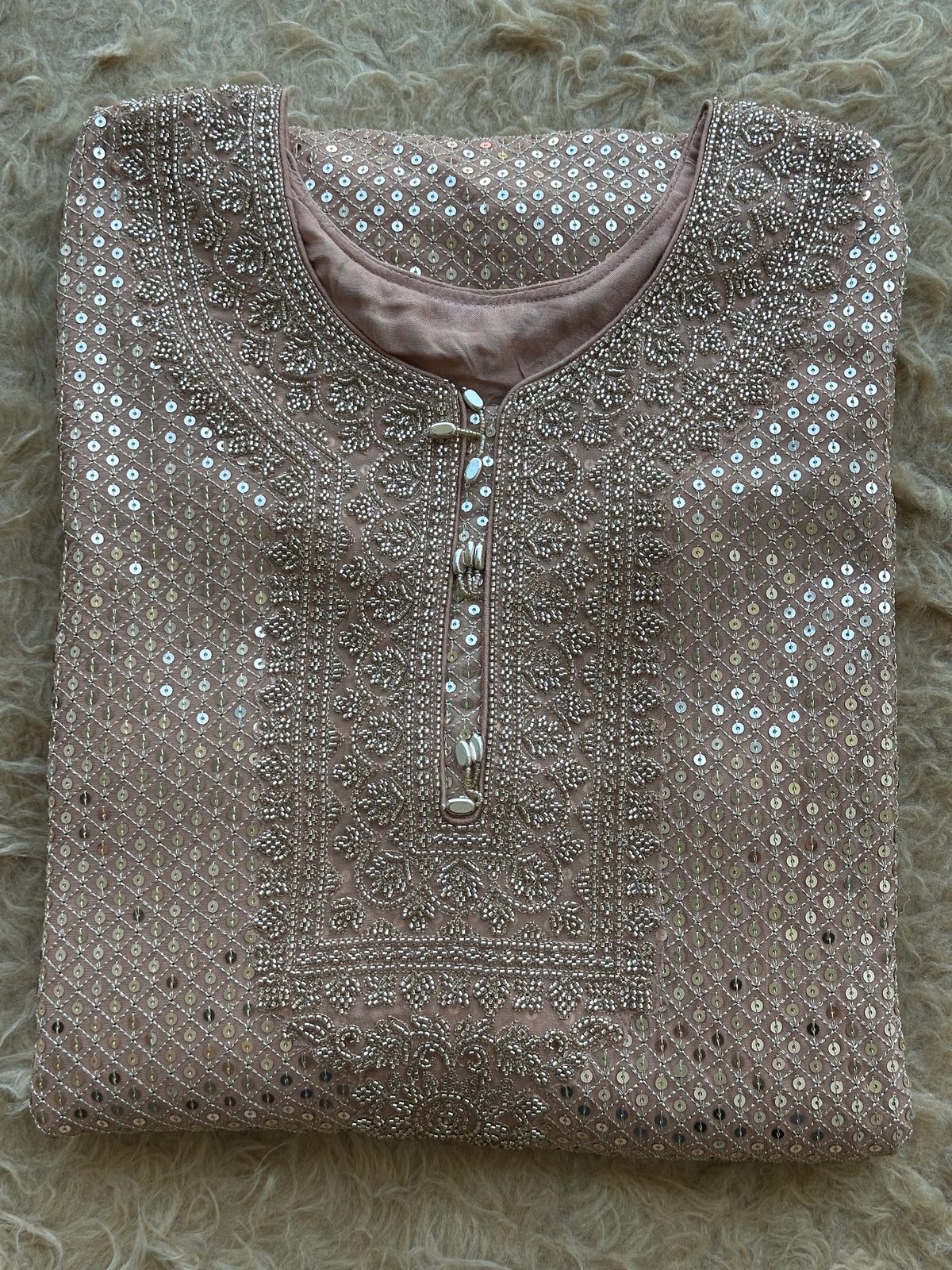 Champagne Blush Mirror & Bead Embroidered Festive Suit Set