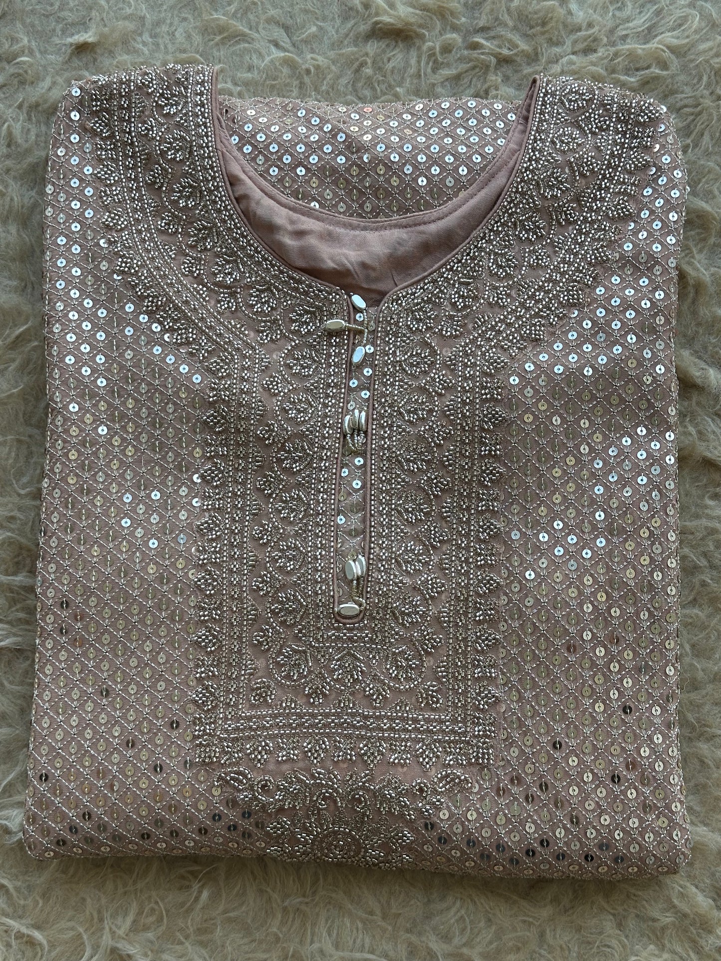 Champagne Blush Mirror & Bead Embroidered Festive Suit Set