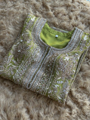 Zari & Pearl Hand Embroidered Festive Suit with Intricate Neckline Detailing