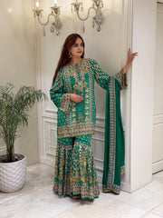 Emerald Pearl Crepe Gharara Set