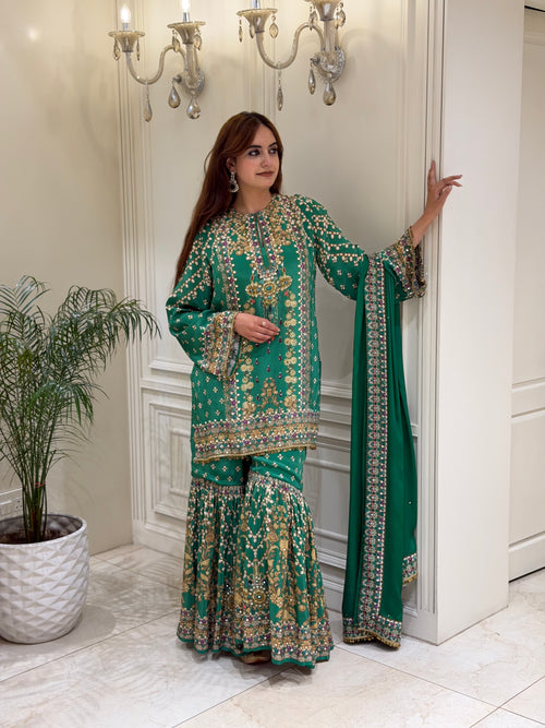Emerald Pearl Crepe Gharara Set