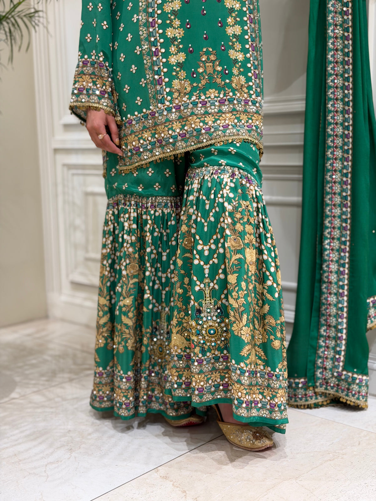 Emerald Pearl Crepe Gharara Set