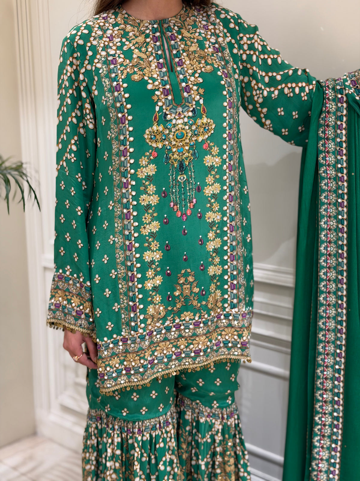 Emerald Pearl Crepe Gharara Set