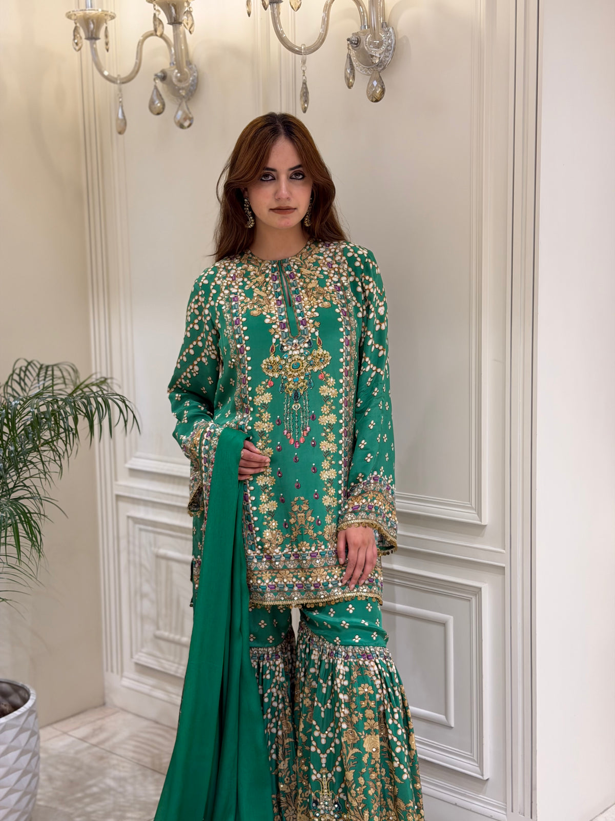 Emerald Pearl Crepe Gharara Set