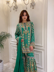 Emerald Pearl Crepe Gharara Set