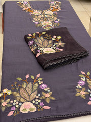 Pure Mull Floral Appliqué Suit Set with Organza Dupatta