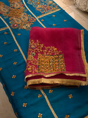 Hand-Embellished Pure Crepe Suit Set with Organza Dupatta