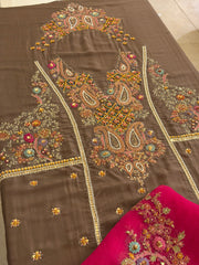 Hand-Embellished Pure Crepe Suit Set with Organza Dupatta