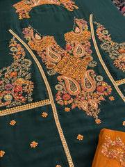 Hand-Embellished Pure Crepe Suit Set with Organza Dupatta