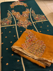Hand-Embellished Pure Crepe Suit Set with Organza Dupatta