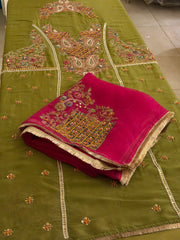 Hand-Embellished Pure Crepe Suit Set with Organza Dupatta