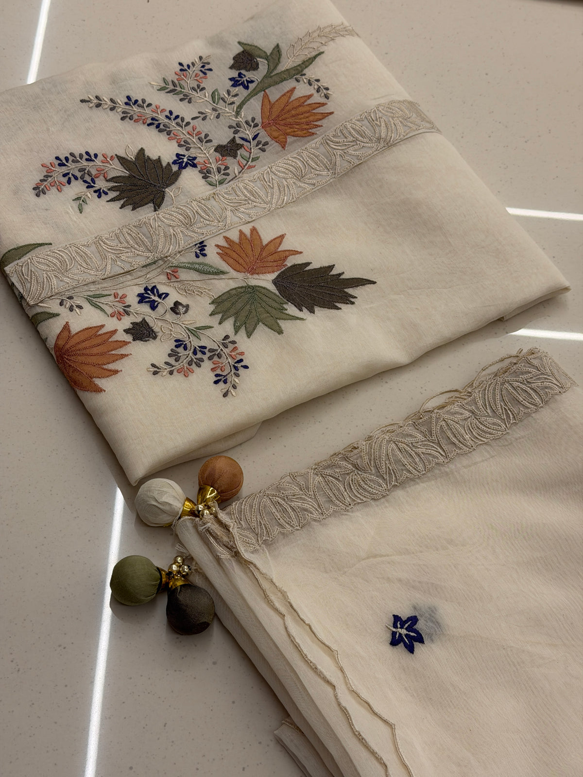 Pure Mull Appliqué Embroidered Suit Set