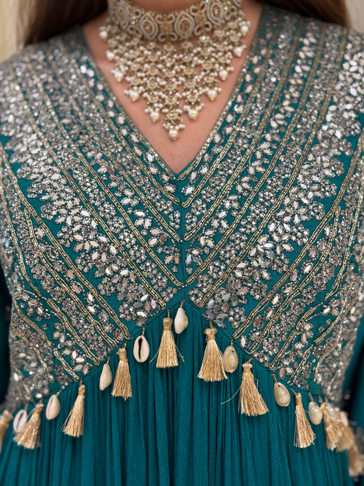 Mirror & Dabka Embellished Chinon Gown
