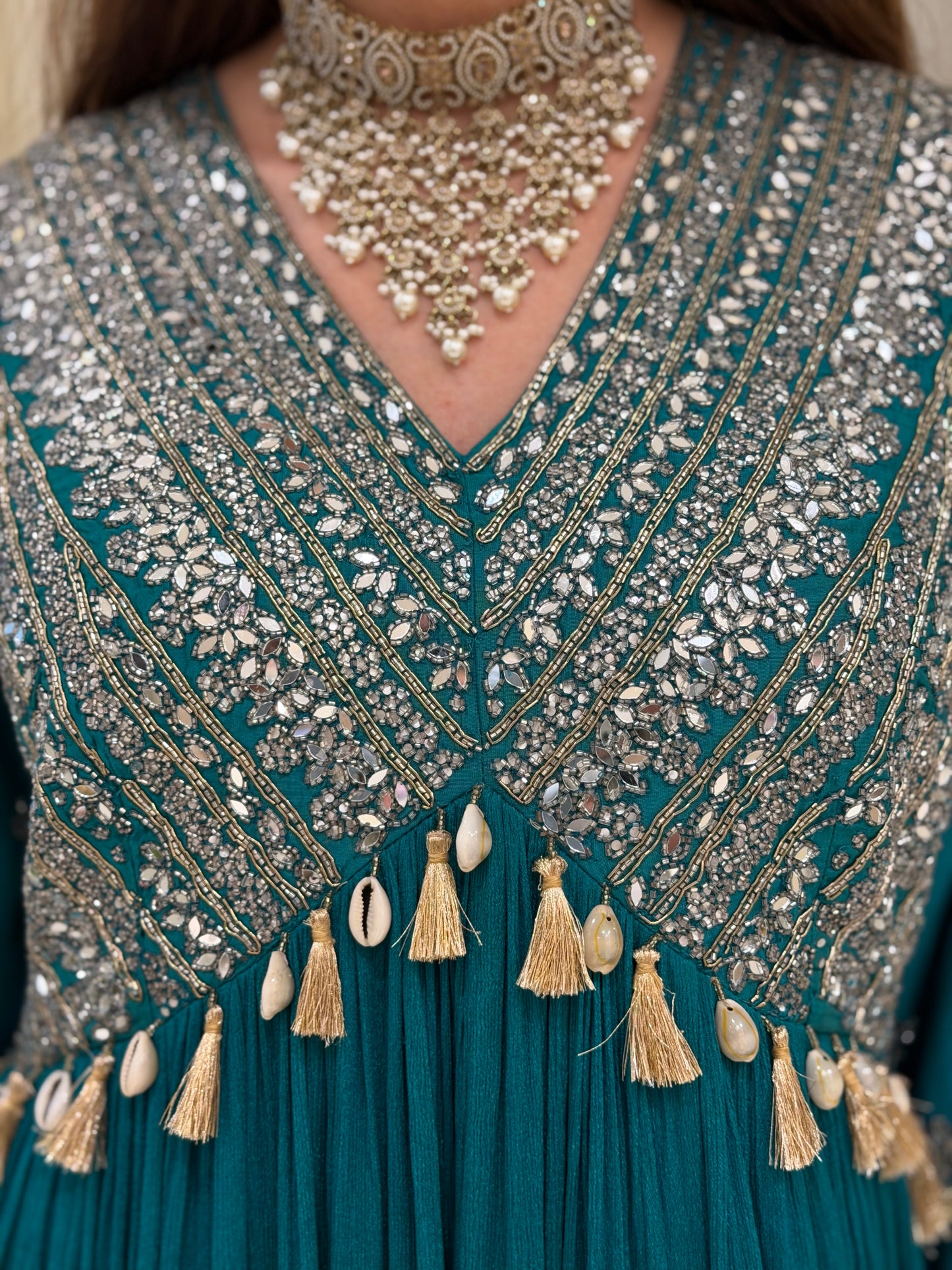 Mirror & Dabka Embellished Chinon Gown