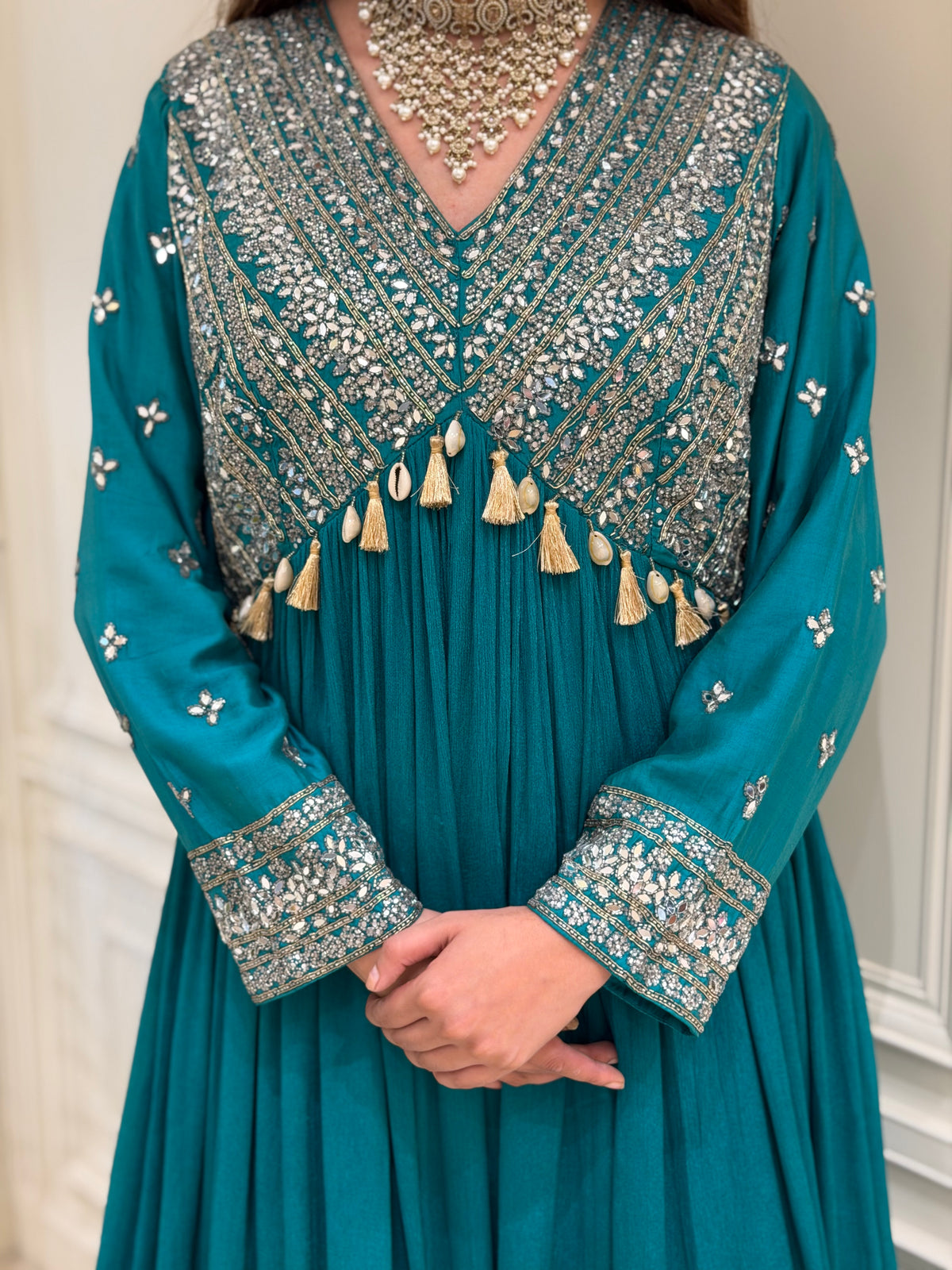 Mirror & Dabka Embellished Chinon Gown