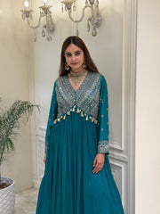 Mirror & Dabka Embellished Chinon Gown