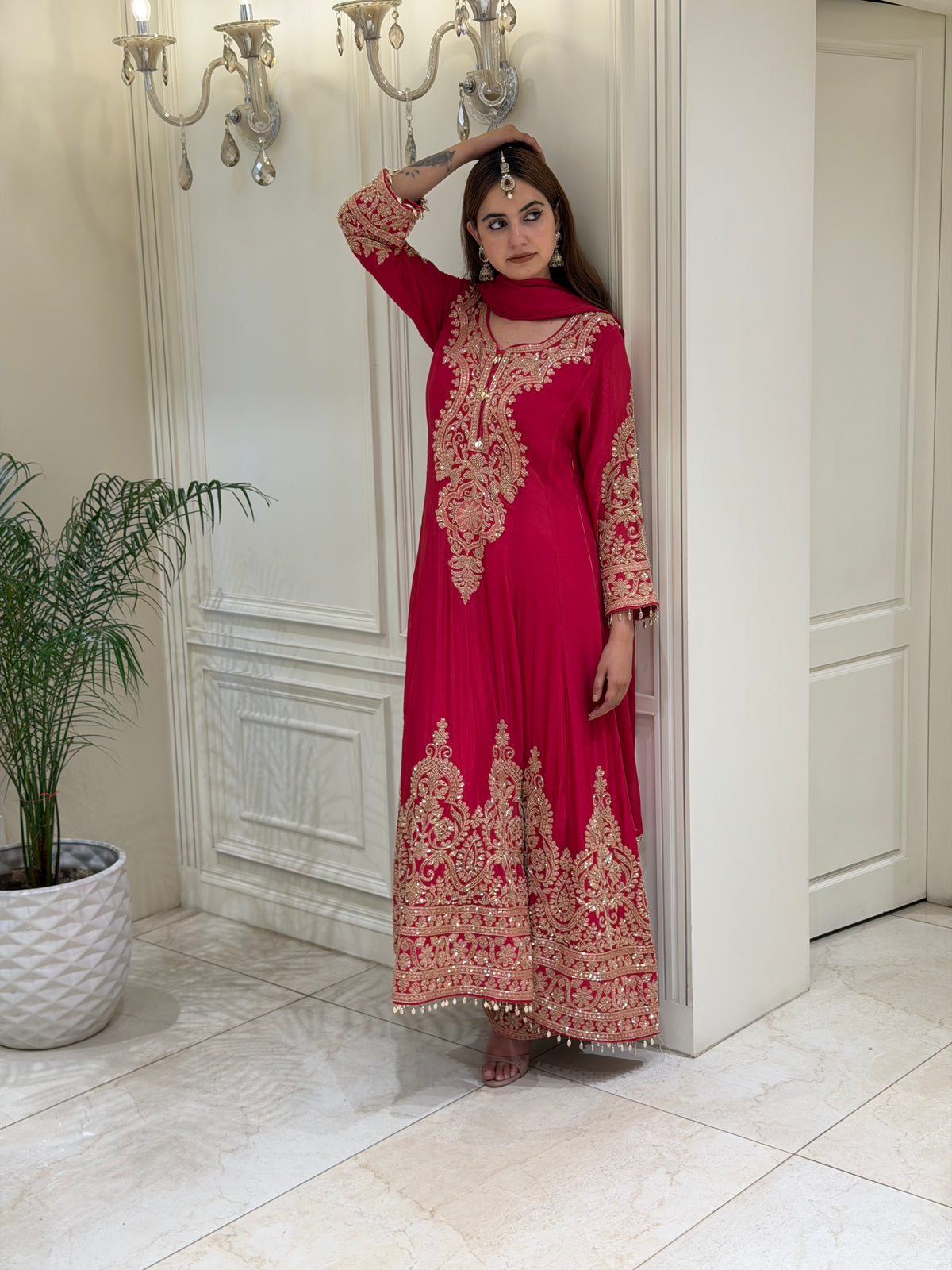 Cutdana Embellished Chinon Anarkali Set