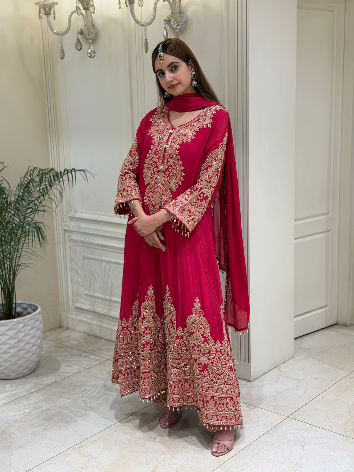 Cutdana Embellished Chinon Anarkali Set