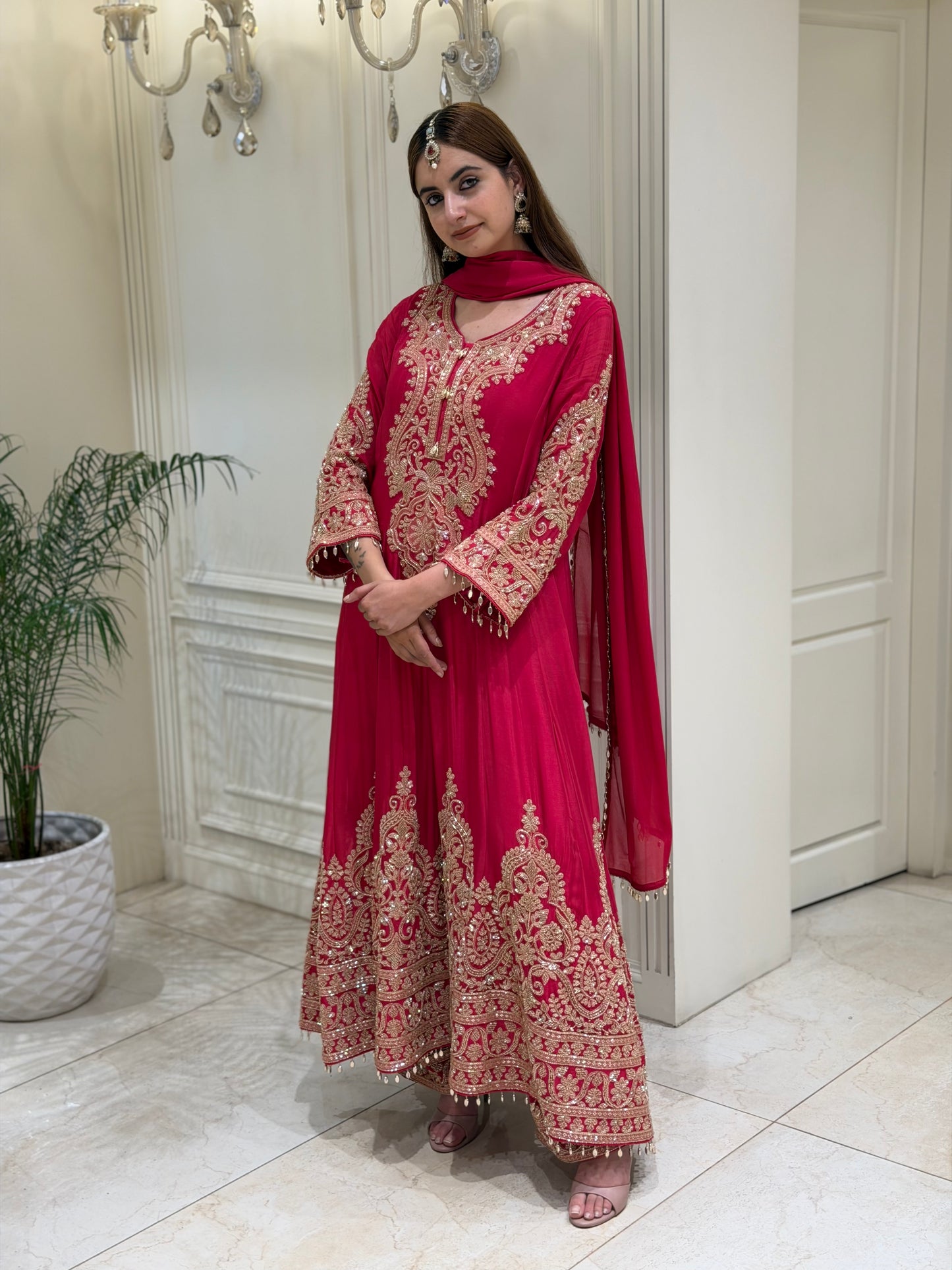 Cutdana Embellished Chinon Anarkali Set