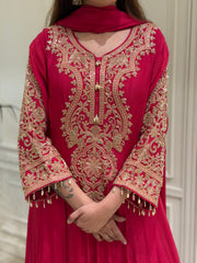 Rani Pink Chinoon Suit Set with Handcrafted Katdana Work