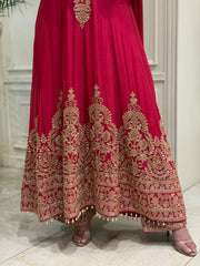 Rani Pink Chinoon Suit Set with Handcrafted Katdana Work
