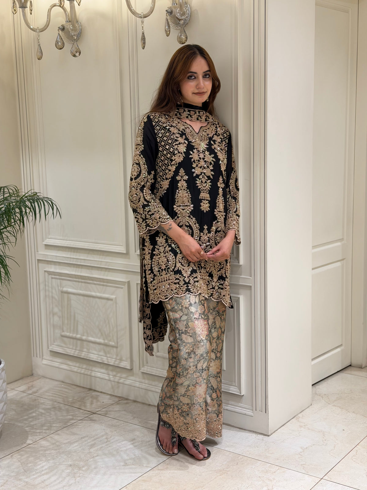 Hand-Embellished Chinon Kurta Set