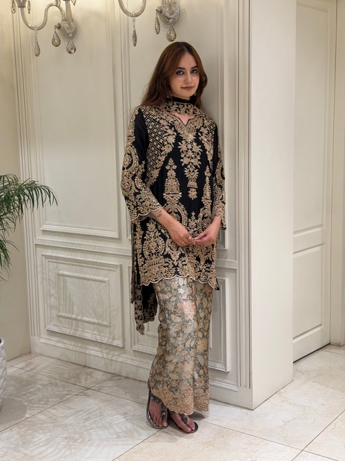 Hand-Embellished Chinon Kurta Set