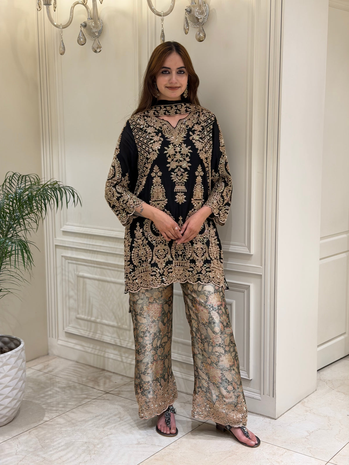 Hand-Embellished Chinon Kurta Set