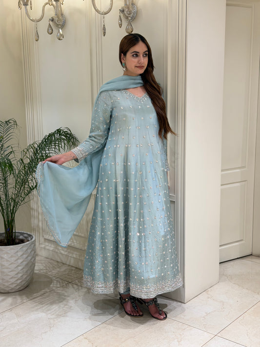 Hand-Embellished Tissue Anarkali Set