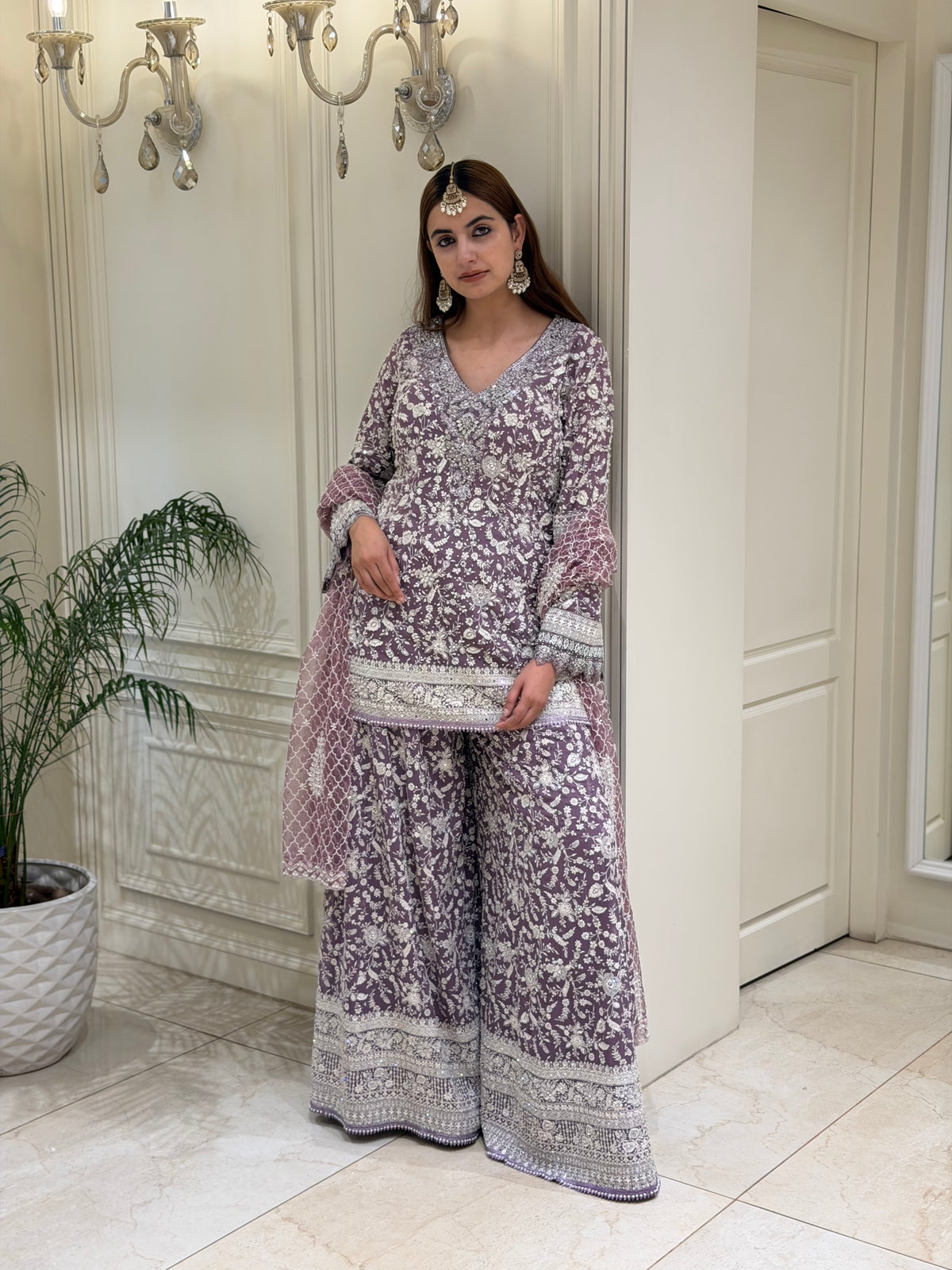 Hand-Embellished Georgette Sharara Set