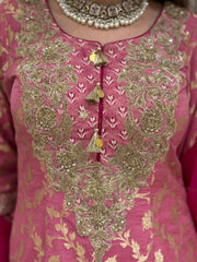 Hand-Embellished Silk Kurta with Chinon Gharara Set