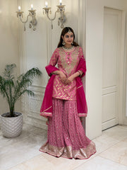 Hand-Embellished Silk Kurta with Chinon Gharara Set