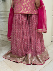 Hand-Embellished Silk Kurta with Chinon Gharara Set
