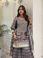 Ash Grey Silk Gharara Set