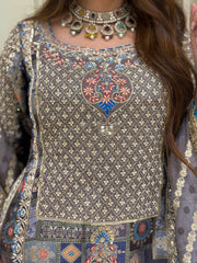 Ash Grey Silk Gharara Set