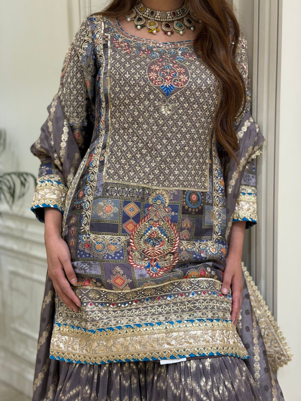 Ash Grey Silk Gharara Set