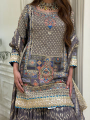 Ash Grey Silk Gharara Set