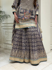 Ash Grey Silk Gharara Set