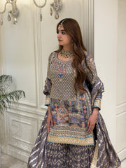 Ash Grey Silk Gharara Set
