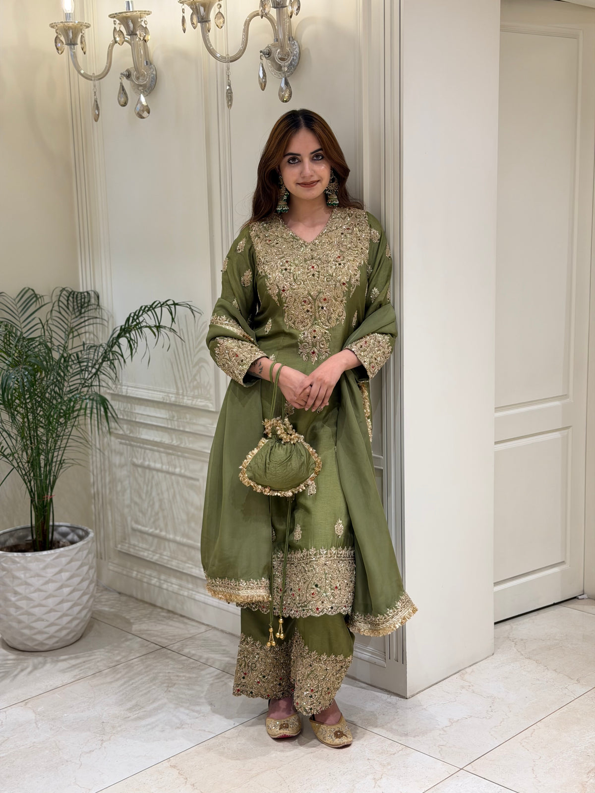 Sage Olive Luxury Silk Suit Set