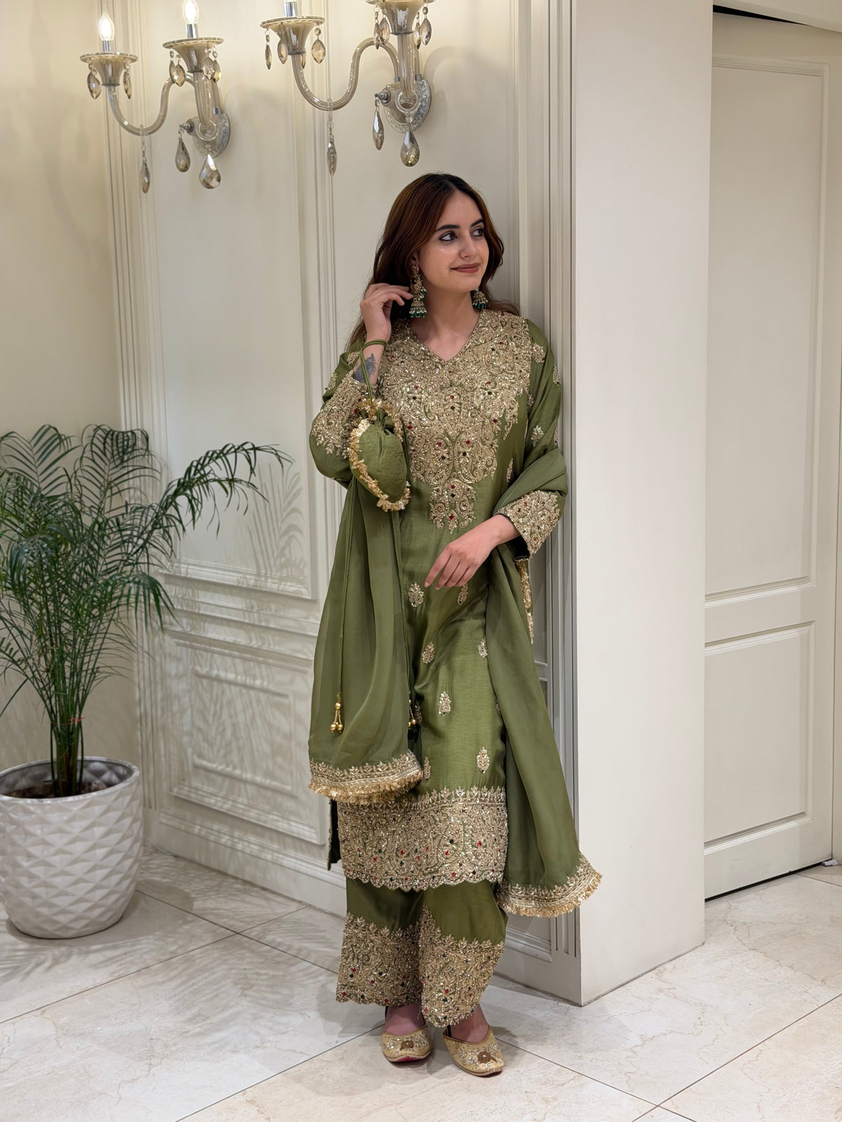 Sage Olive Luxury Silk Suit Set