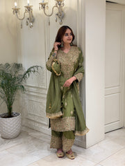 Sage Olive Luxury Silk Suit Set